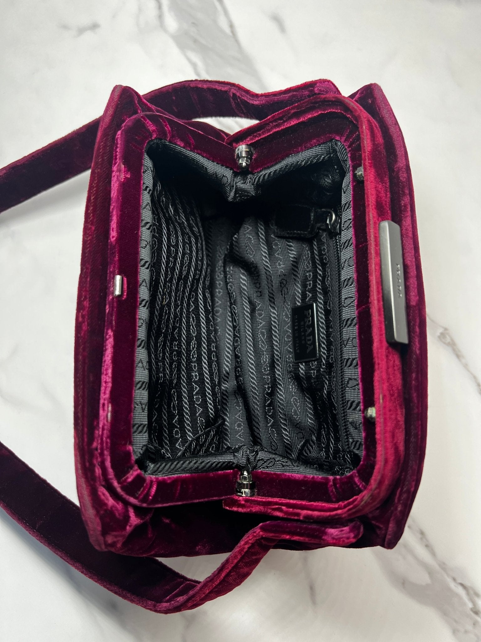 Prada Velour Shoulder Bag Burgundy - Styles via Sina