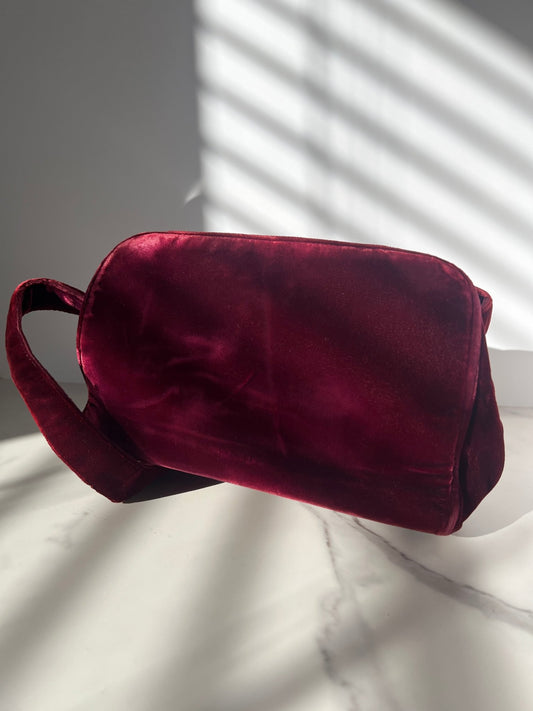 Prada Velour Shoulder Bag Burgundy - Styles via Sina