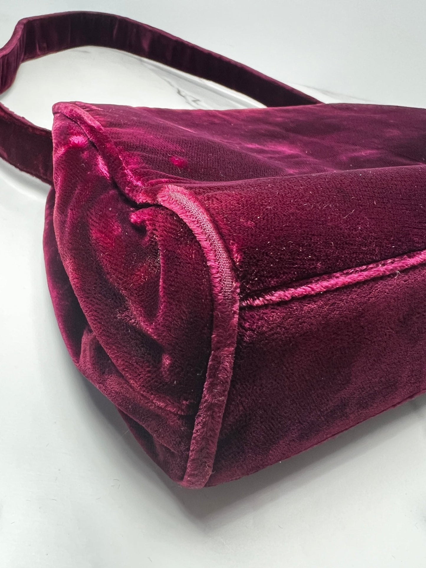 Prada Velour Shoulder Bag Burgundy - Styles via Sina