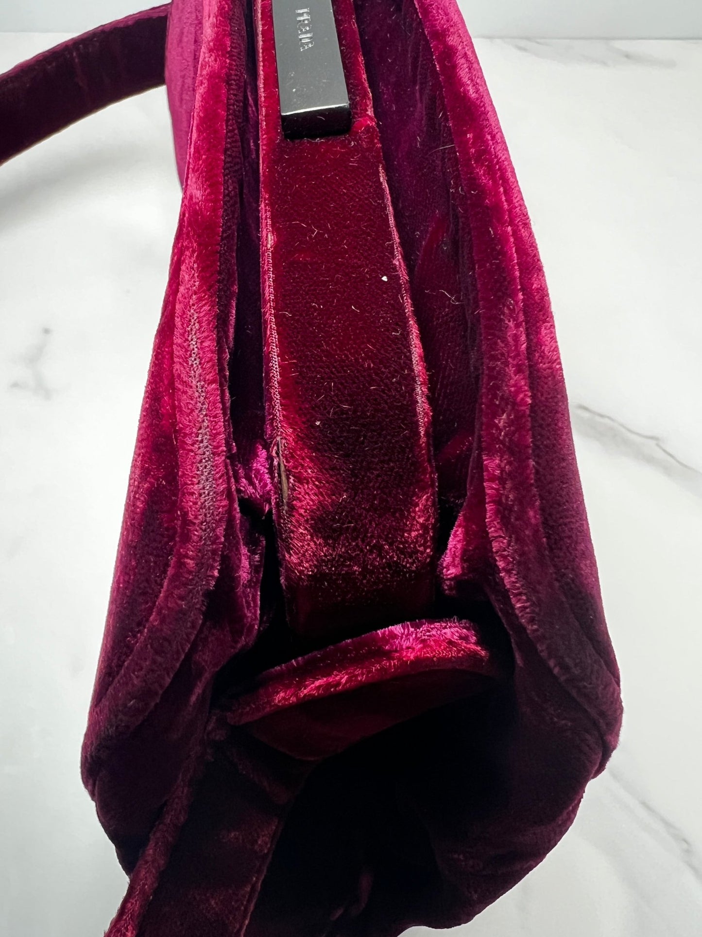 Prada Velour Shoulder Bag Burgundy - Styles via Sina