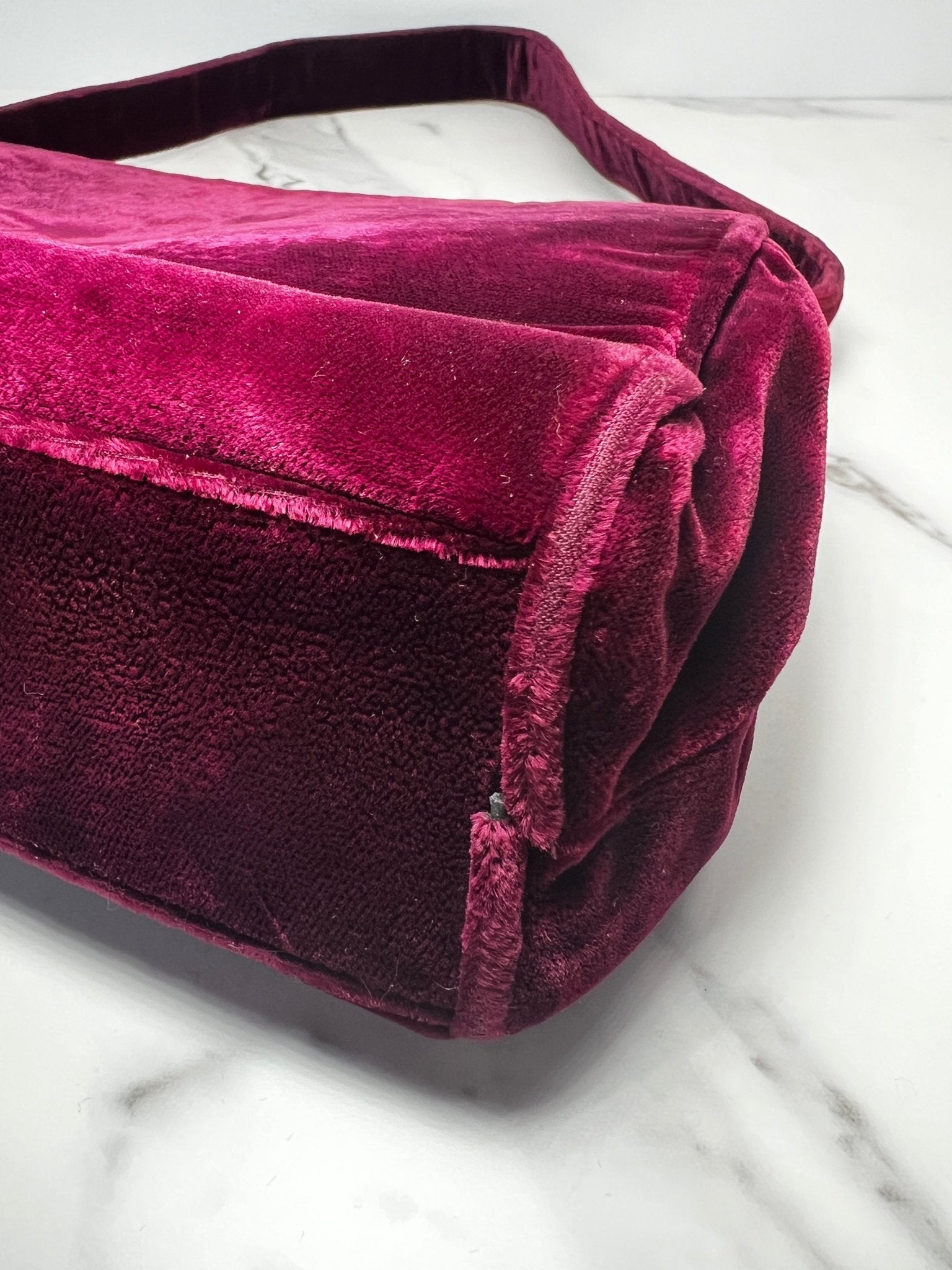 Prada Velour Shoulder Bag Burgundy - Styles via Sina