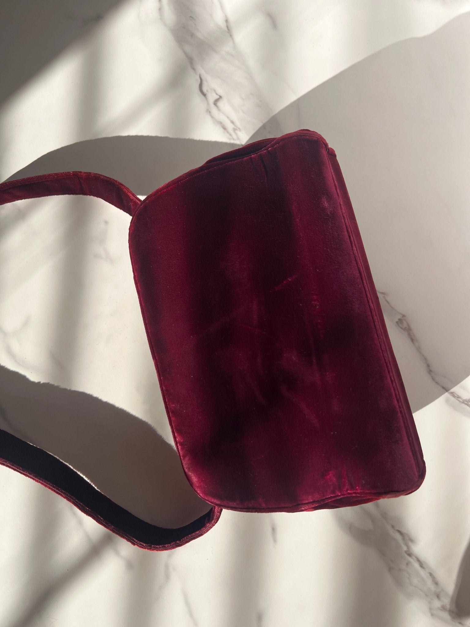 Prada Velour Shoulder Bag Burgundy - Styles via Sina