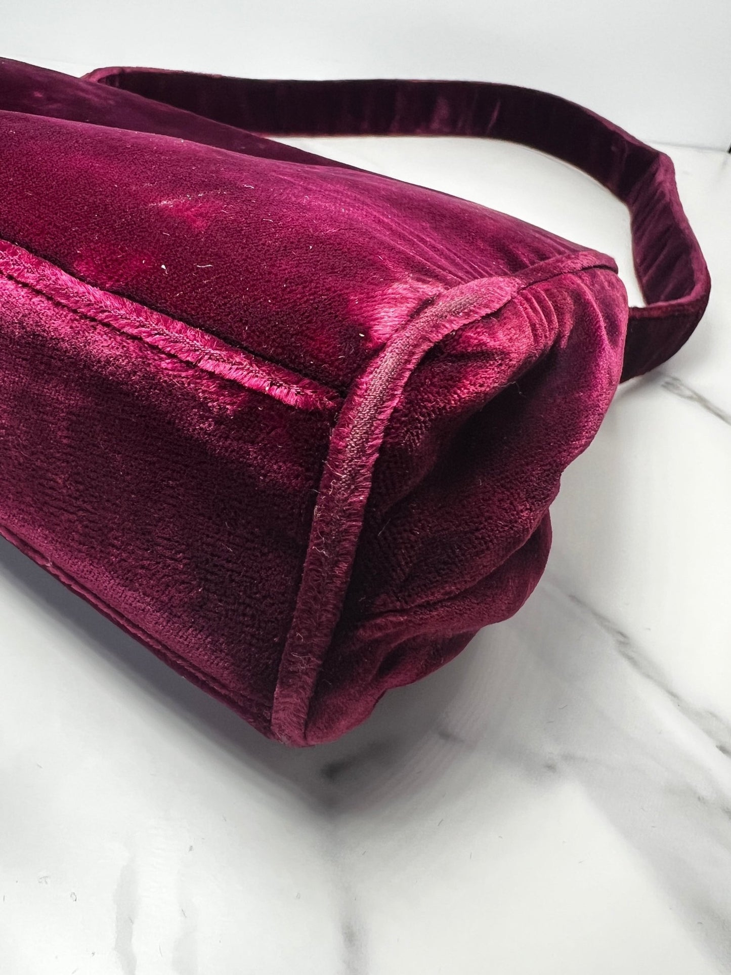 Prada Velour Shoulder Bag Burgundy - Styles via Sina